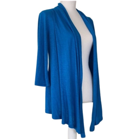 Ellen Tracy open front waterfall cardigan blue 3/4 sleeve women’s - Picture 3 of 6